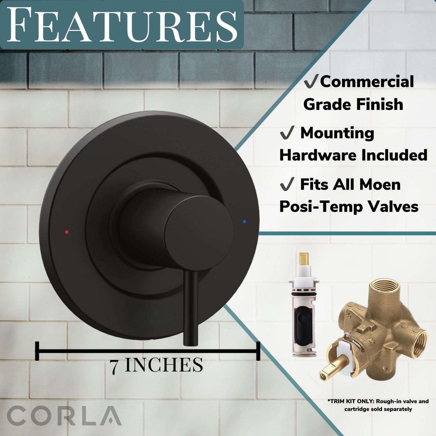 Posi Temp Shower Trim Replacement for Moen Align Pressure-Balancing Modern One Handle Lever Kit