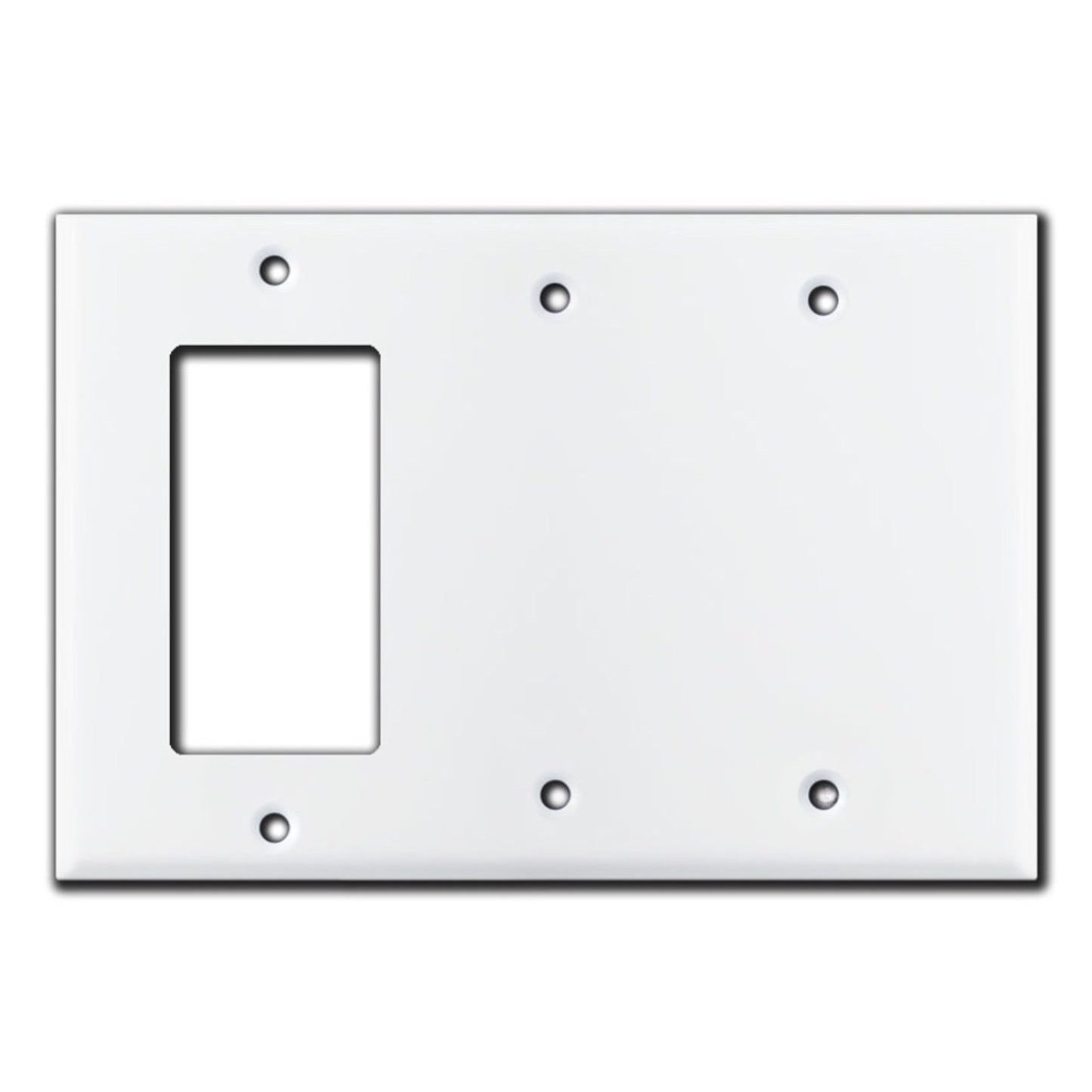 Corla Metal Switch Plate Triple Gang With Blank Outlet Light Cover 3 Gang 1 or 2 Blanks Center White Rocker Decorative Smooth Large Size for GFCI Receptacle
