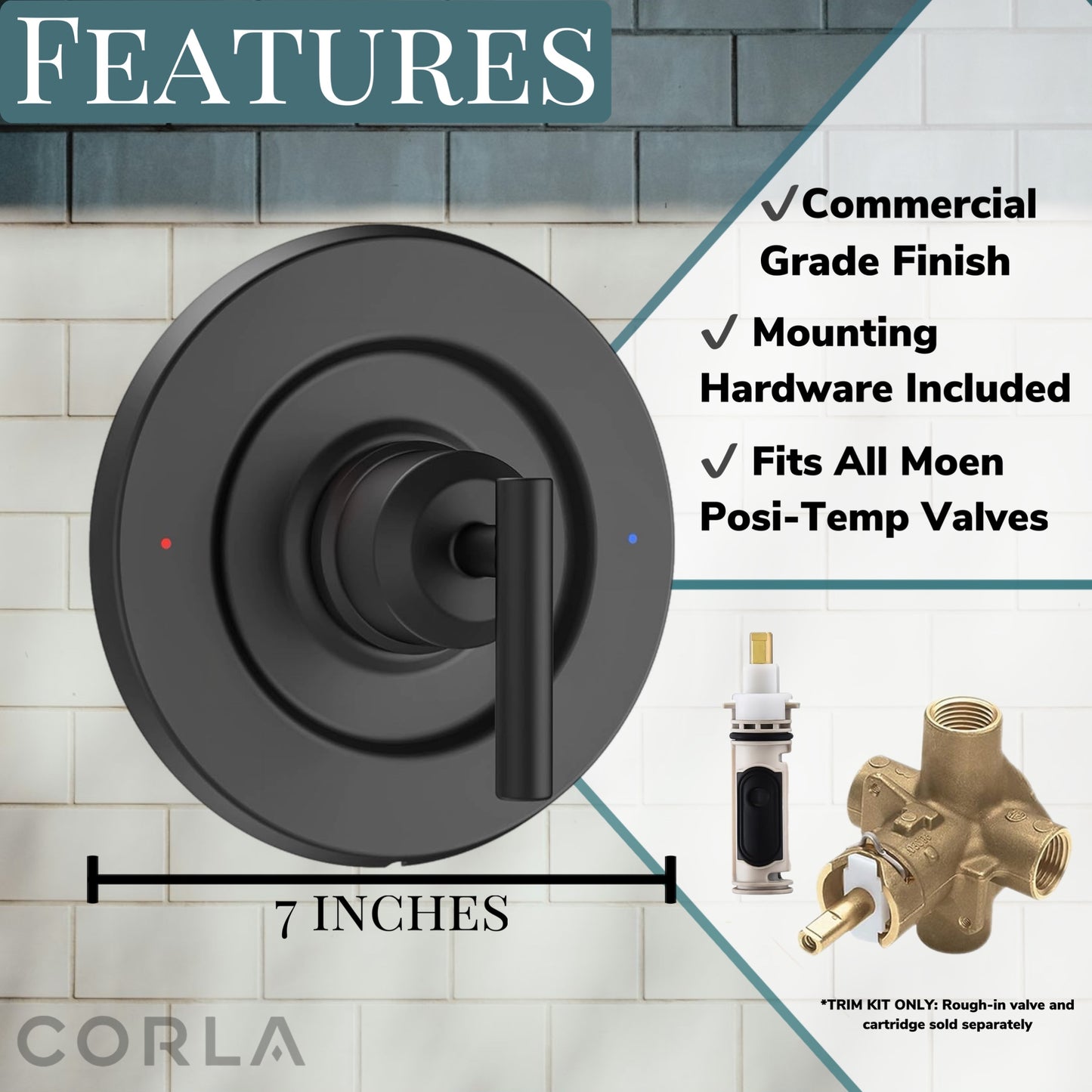Posi Temp Shower Trim Replacement for Moen Gibson Pressure-Balancing Modern One Handle Lever Kit
