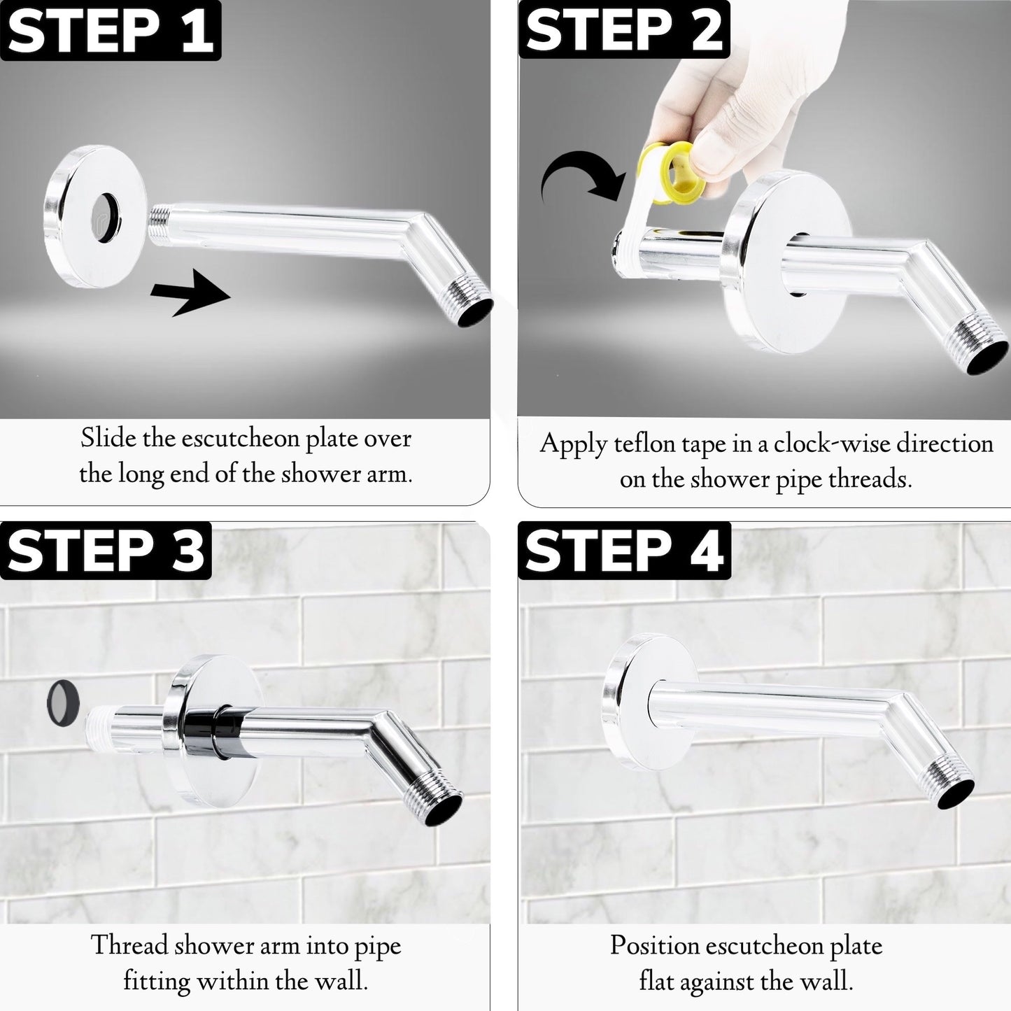 Corla Modern 7" Square Shape Shower Arm With Gasket Flange | Wall Mounted Stainless Steel Top Head Extension Replacement