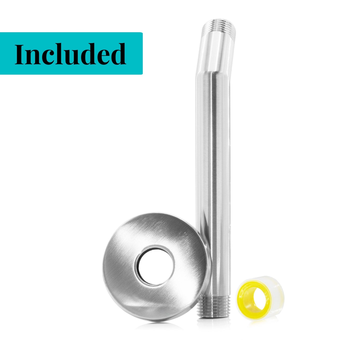 Corla Modern 7" Square Shape Shower Arm With Gasket Flange | Wall Mounted Stainless Steel Top Head Extension Replacement