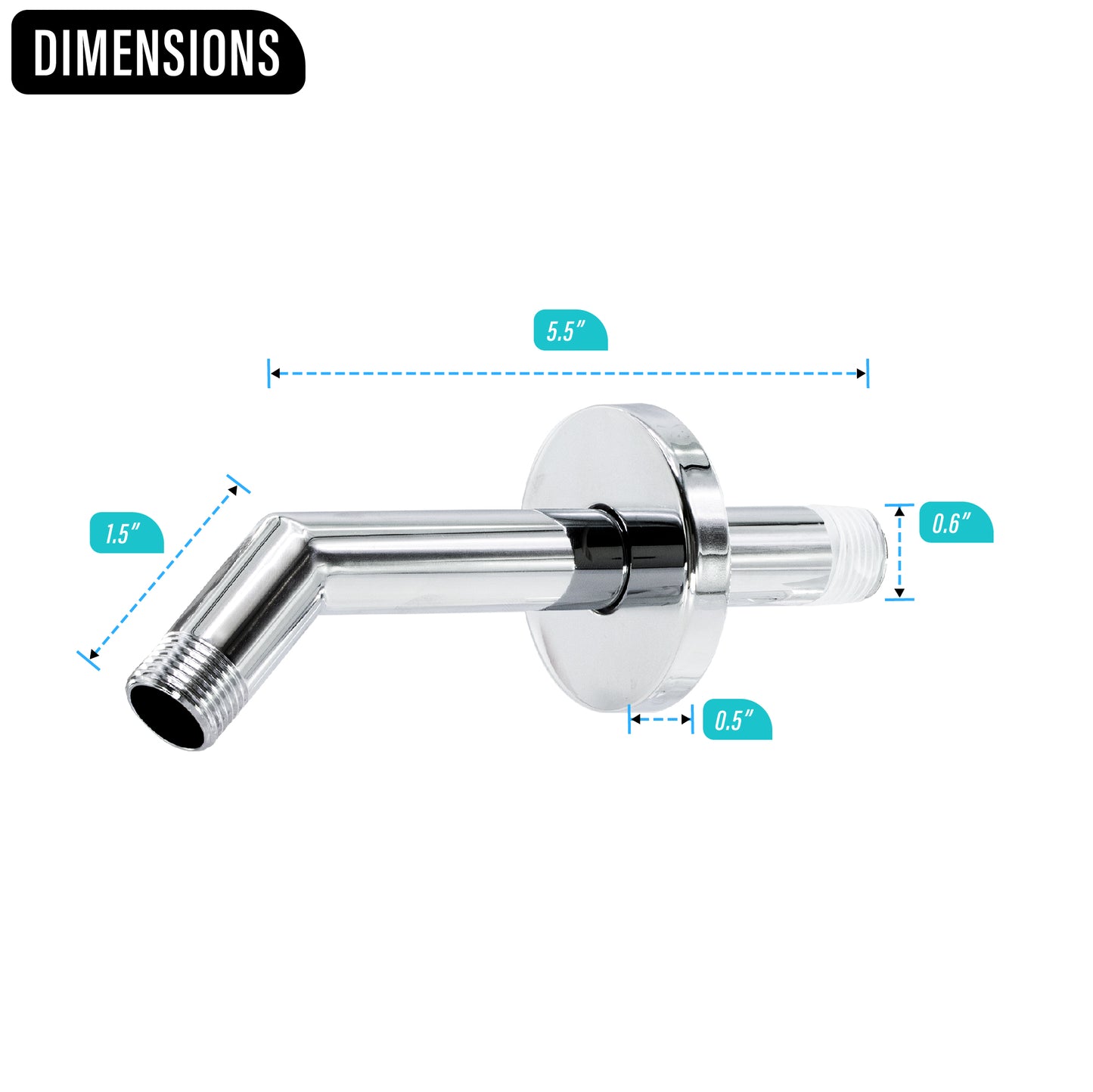 Corla Modern 7" Square Shape Shower Arm With Gasket Flange | Wall Mounted Stainless Steel Top Head Extension Replacement